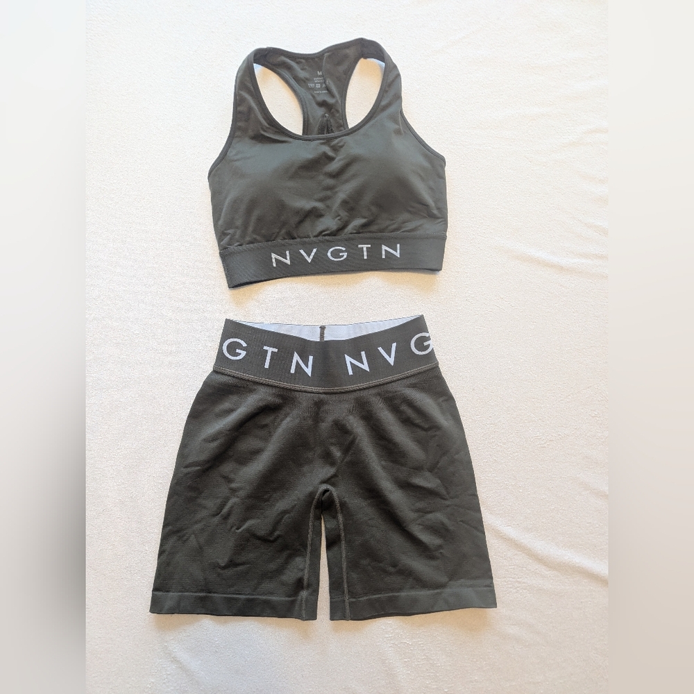 NVGTN Workout Set *Bundle* (Olive Seamless Contour Shorts And Legacy Sports Bra)